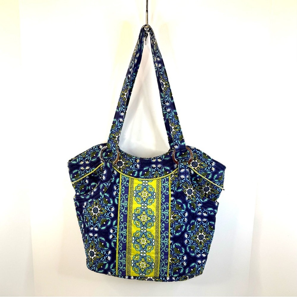 Marie by GiftCraft Stylish Blue and Yellow Patterned Large Shoulder Bag